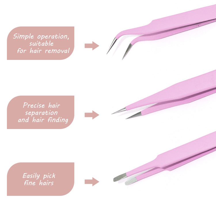  Pink Eyebrows Wooden Tweezers Eyelash Comb Stainless Steel Dumont Lash Tweezer