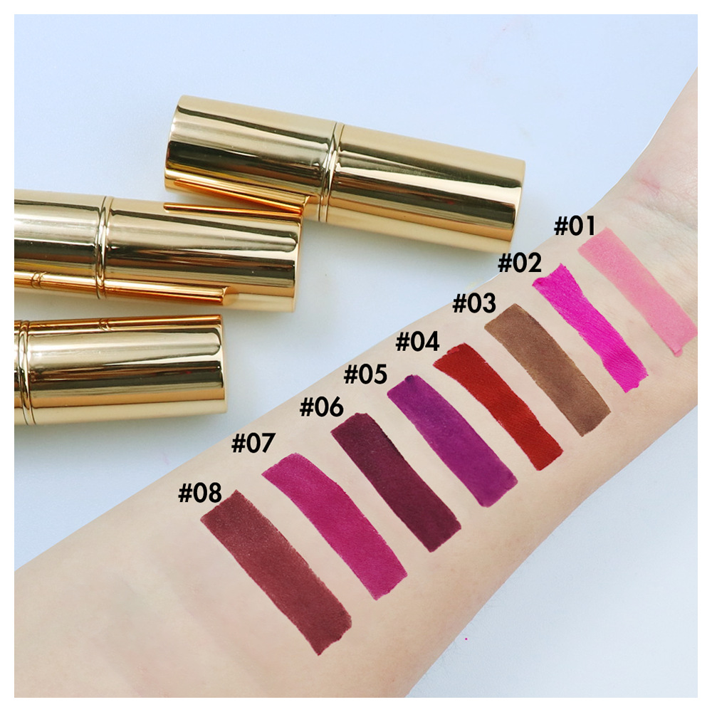 8 Colors/ Set Round Tube Long Lasting Lips Stick Gold Velvet Matte Lipstick