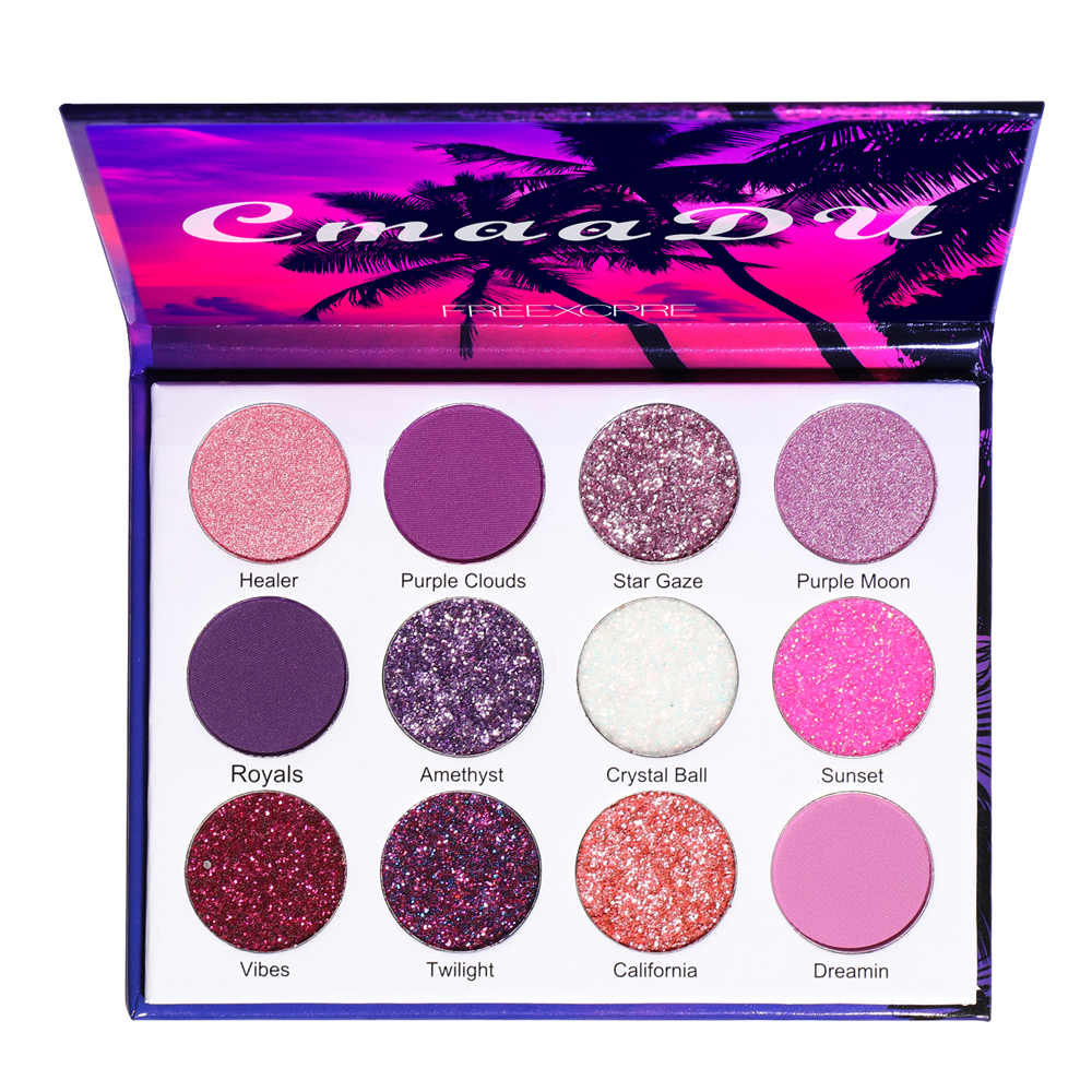12 Colors Purple Eyeshadow Palette Glitter Diamond Eye Shadow Palette