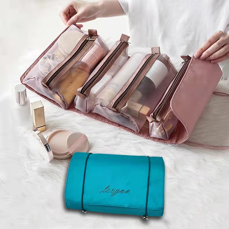 Cosmetic Bag For Women Zipper Mesh Separable Cosmetics Pouch Ladies Foldable Nylon Bag Rope Makeup Bag