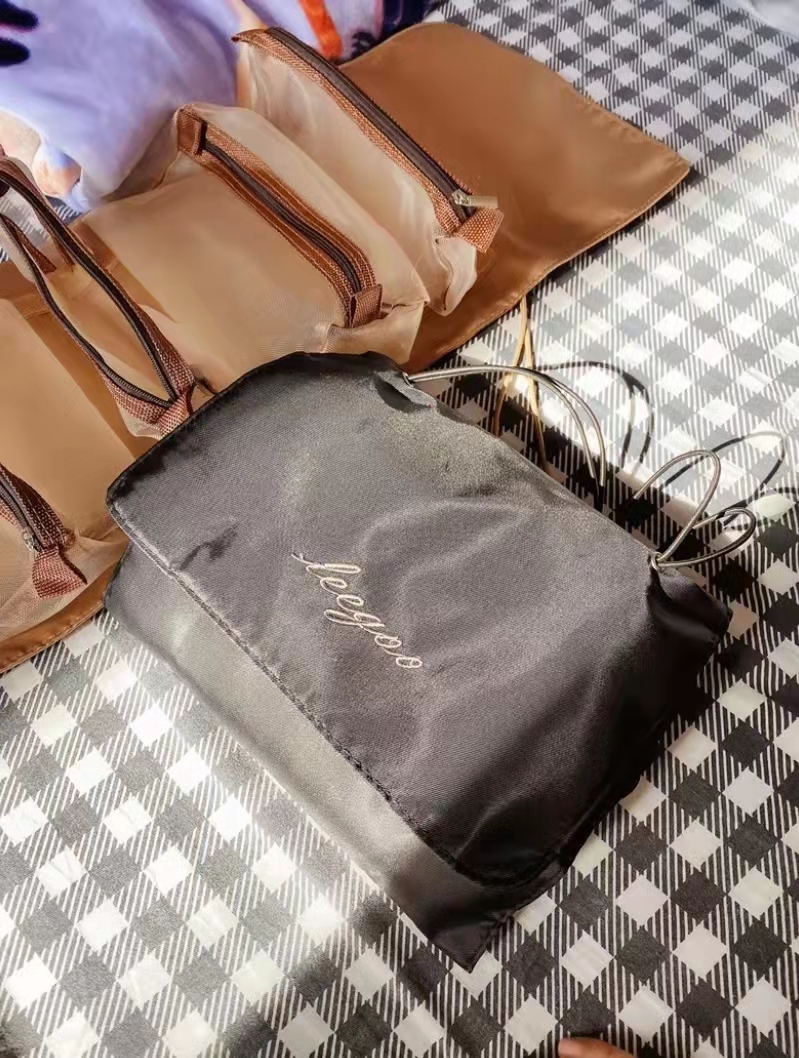 Cosmetic Bag For Women Zipper Mesh Separable Cosmetics Pouch Ladies Foldable Nylon Bag Rope Makeup Bag