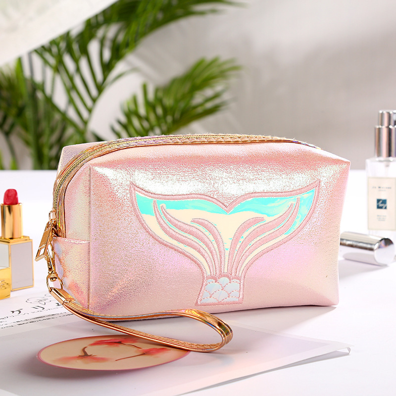 High Quality Wristlet Toiletry Use Shiny PU Leather Makeup Case Cosmetics Bag