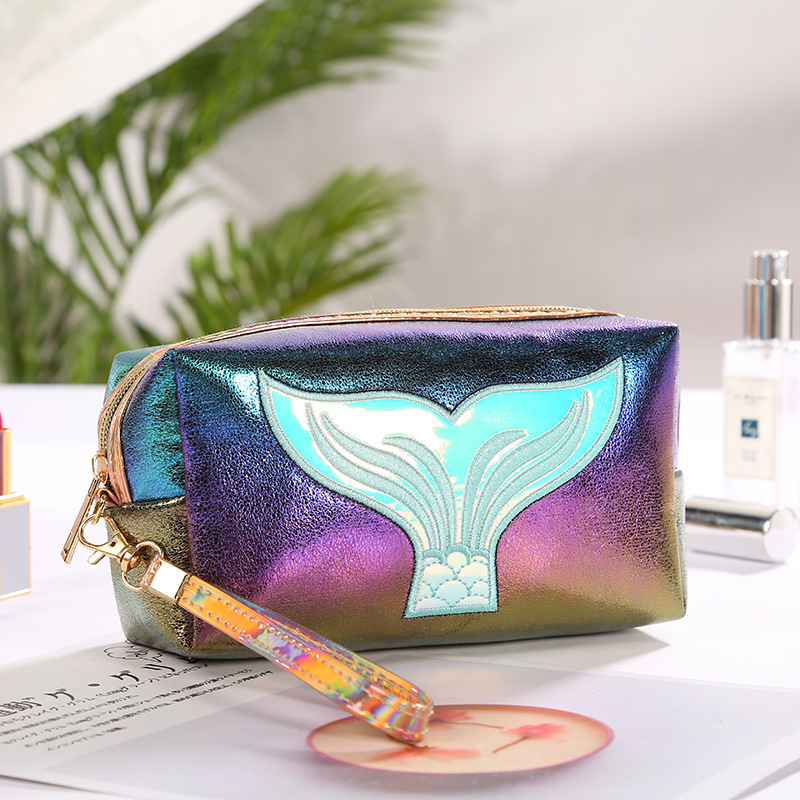 High Quality Wristlet Toiletry Use Shiny PU Leather Makeup Case Cosmetics Bag
