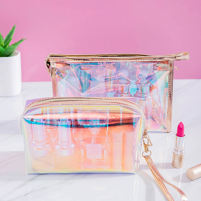 Mini Small Personalized Holographic Pvc Cosmetic Pouch Make Up Bag Beauty Case Makeup Bag Cosmetic Bags
