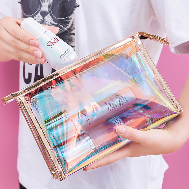 Mini Small Personalized Holographic Pvc Cosmetic Pouch Make Up Bag Beauty Case Makeup Bag Cosmetic Bags