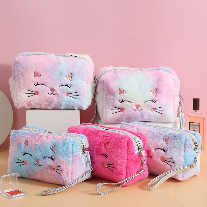 Cute Kitty Plush Soft Cosmetic Bag Pencil Pouch Fashion Style Kitty Cat Makeup Brush Case