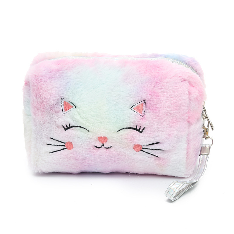 Cute Kitty Plush Soft Cosmetic Bag Pencil Pouch Fashion Style Kitty Cat Makeup Brush Case