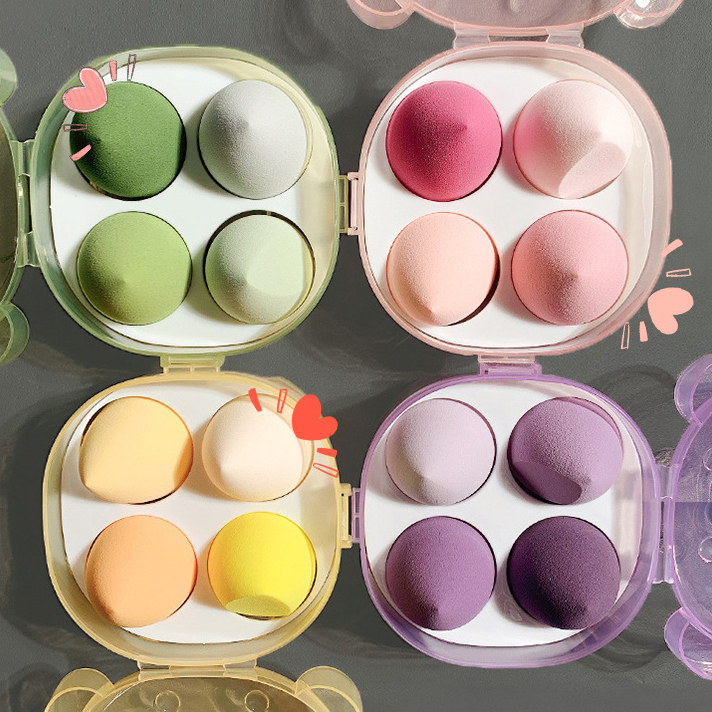 4 Pcs Cosmetics Cute Bear Makeup Sponge Box Latex Free Foundation Sponge Blender With Packaging Box