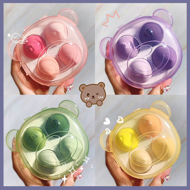 4 Pcs Cosmetics Cute Bear Makeup Sponge Box Latex Free Foundation Sponge Blender With Packaging Box