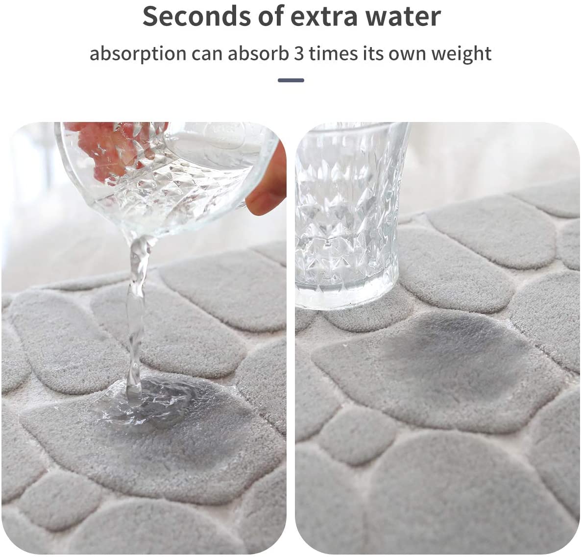 Cobblestone Memory Foam Bathroom Shower Floor Mat Rugs Quick Dry Absorbent Sutera Non-Slip Stone Bath Mat