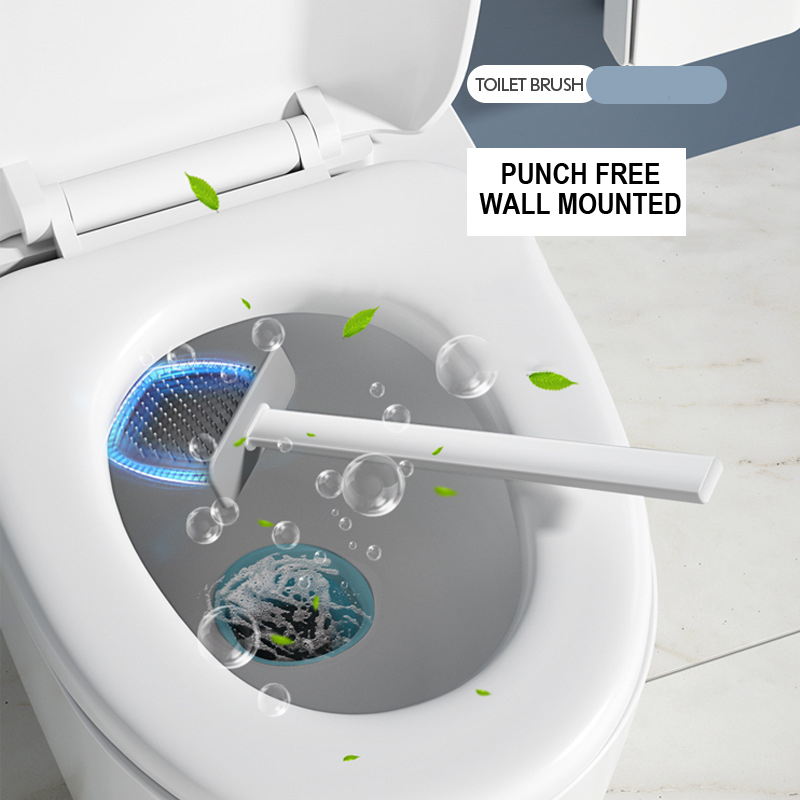 Wall Mounted Toilet Cleaner Brush Set With Holder Bendable Bristle Silicone Flex Toilet Brush For Bathroom Cleaning