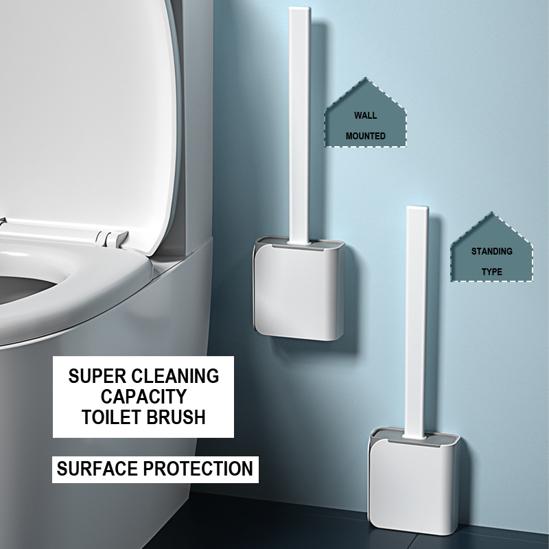 Wall Mounted Toilet Cleaner Brush Set With Holder Bendable Bristle Silicone Flex Toilet Brush For Bathroom Cleaning