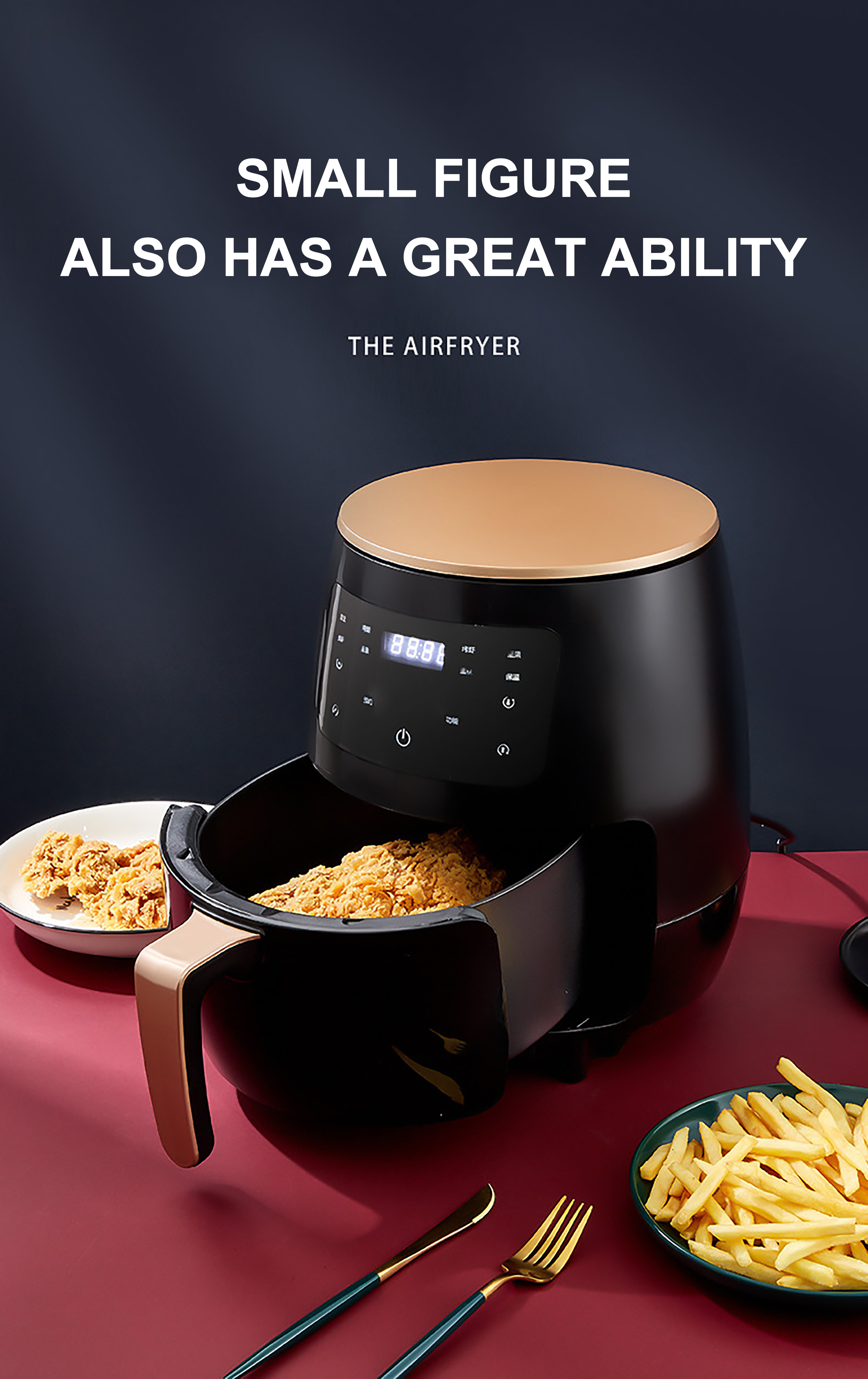 4.5L Smart Household Single lattice Touch Panel Digital Air Fryers
