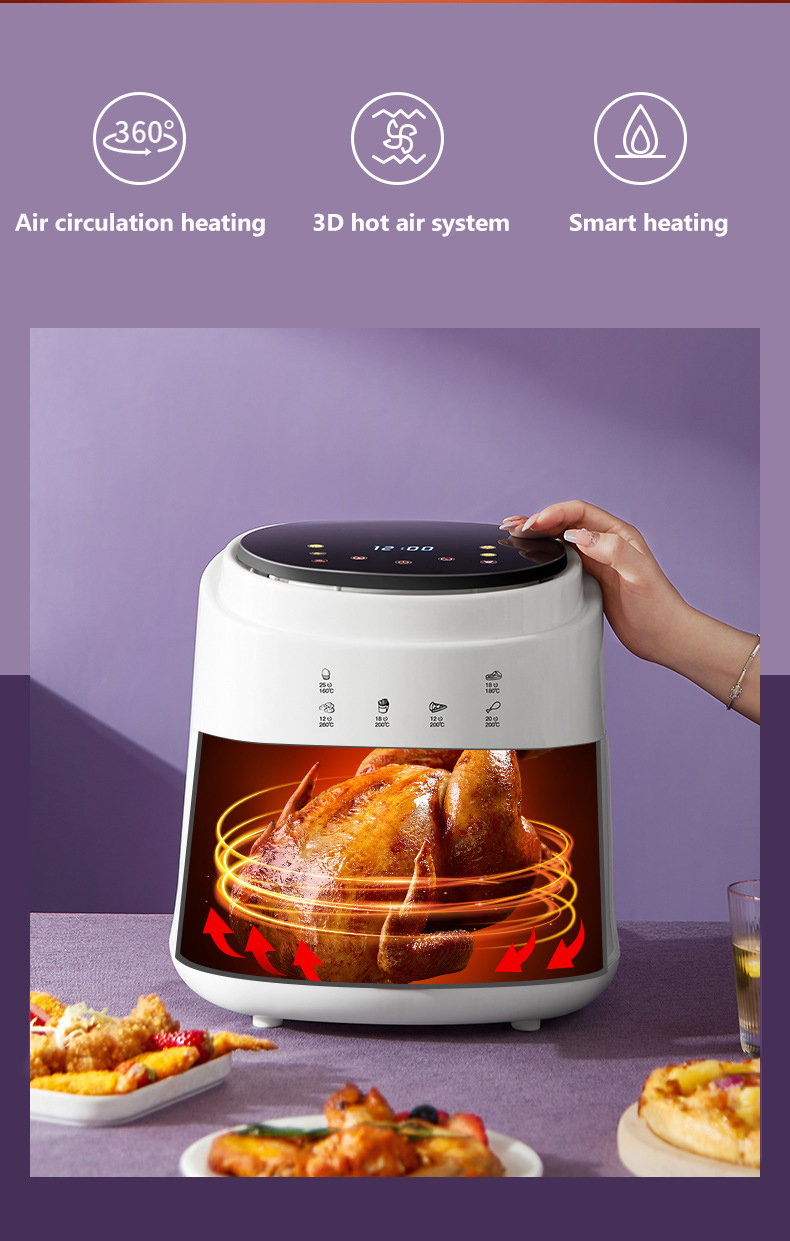 Epatom 8L 1400W Large Capacity 8 Litres No Oil Silver Crest Smart Touch Automatic Control Air Fryer