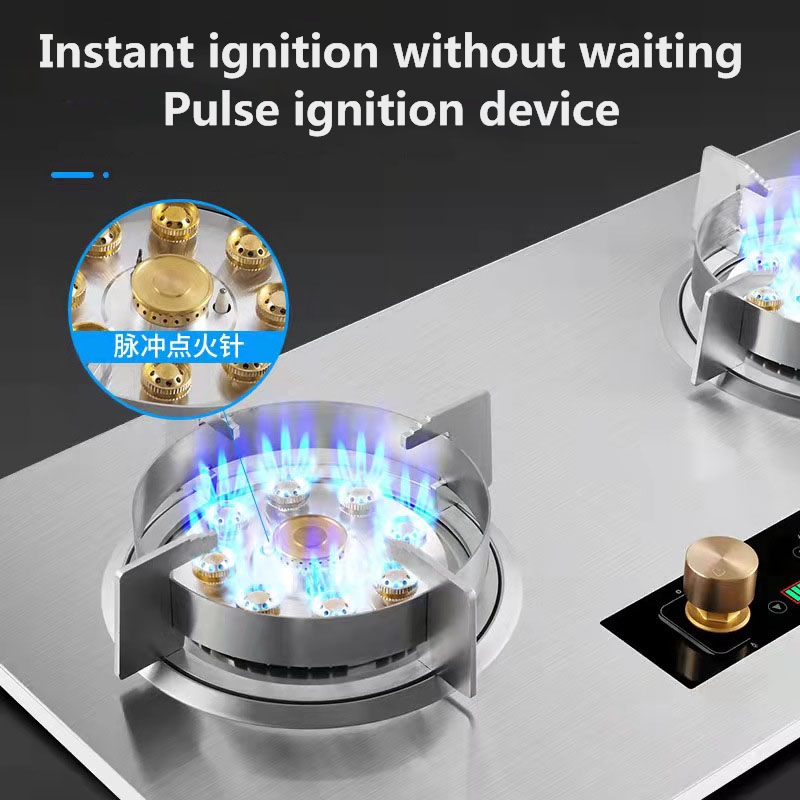HM-8026 Bilateral Intelligent Timing Gas Stove Stainless Steel Fire Stove Household Liquefied Natural Gas Cooker