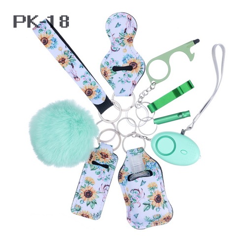 2023 new 's hot sale multi colors alarm pompom wristlet self defense keychain set