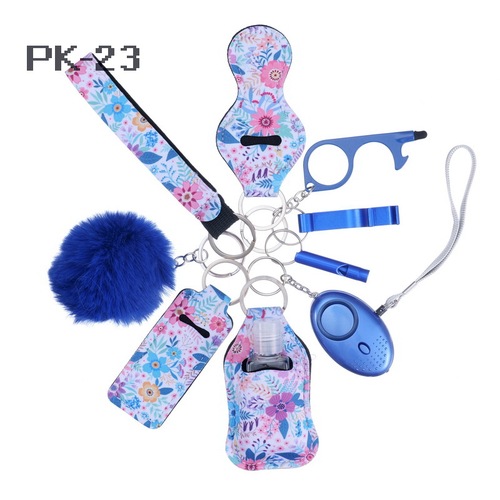 2023 new 's hot sale multi colors alarm pompom wristlet self defense keychain set