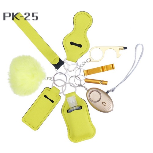 2023 new 's hot sale multi colors alarm pompom wristlet self defense keychain set