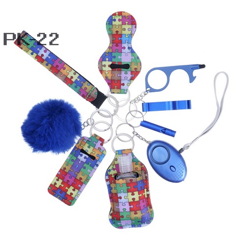 2023 new 's hot sale multi colors alarm pompom wristlet self defense keychain set