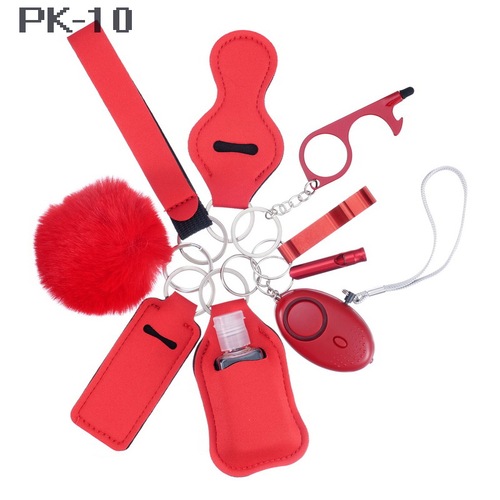 2023 new 's hot sale multi colors alarm pompom wristlet self defense keychain set