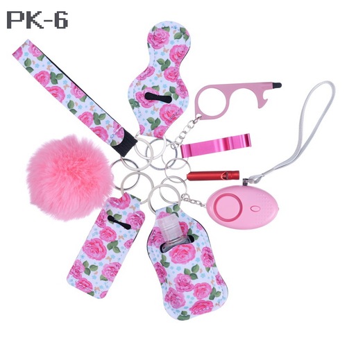 2023 new 's hot sale multi colors alarm pompom wristlet self defense keychain set