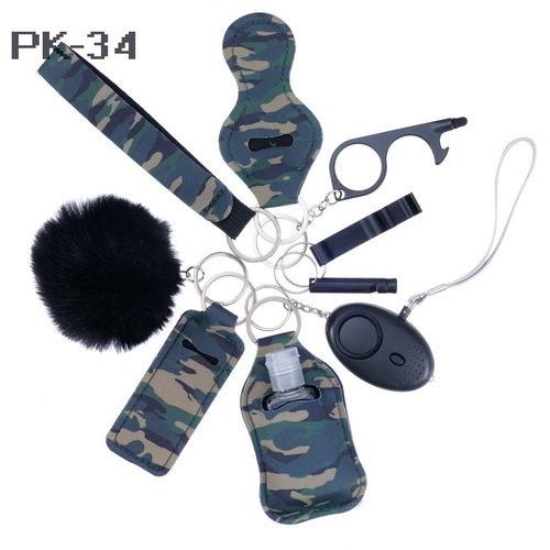 2023 new 's hot sale multi colors alarm pompom wristlet self defense keychain set