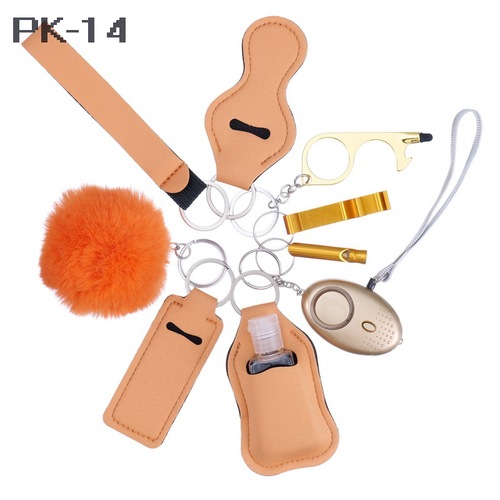 2023 new 's hot sale multi colors alarm pompom wristlet self defense keychain set