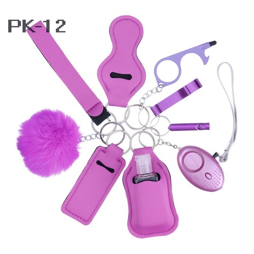 2023 new 's hot sale multi colors alarm pompom wristlet self defense keychain set