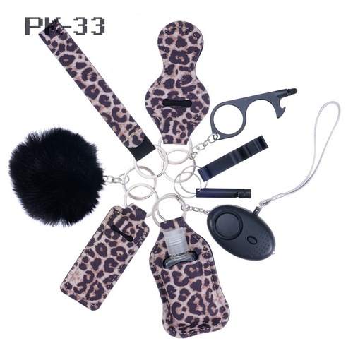 2023 new 's hot sale multi colors alarm pompom wristlet self defense keychain set