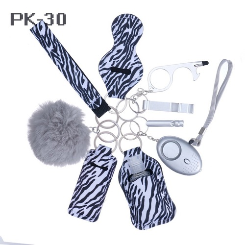 2023 new 's hot sale multi colors alarm pompom wristlet self defense keychain set