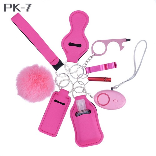 2023 new 's hot sale multi colors alarm pompom wristlet self defense keychain set