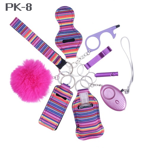 2023 new 's hot sale multi colors alarm pompom wristlet self defense keychain set