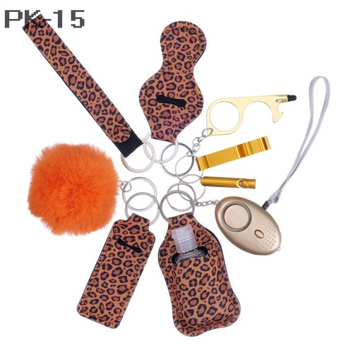 2023 new 's hot sale multi colors alarm pompom wristlet self defense keychain set