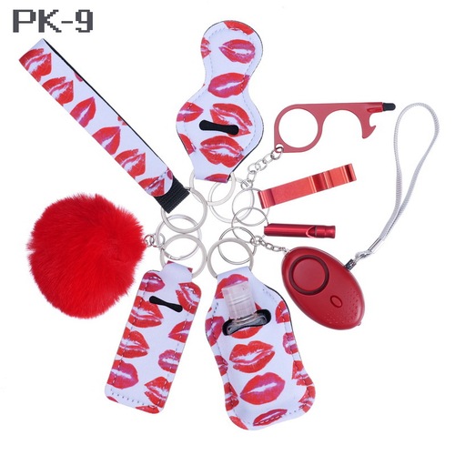 2023 new 's hot sale multi colors alarm pompom wristlet self defense keychain set