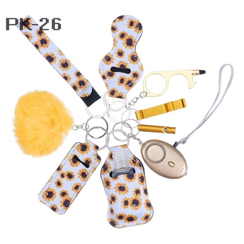 2023 new 's hot sale multi colors alarm pompom wristlet self defense keychain set