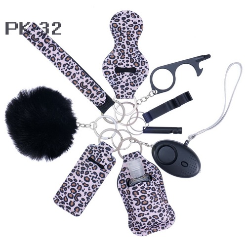 2023 new 's hot sale multi colors alarm pompom wristlet self defense keychain set