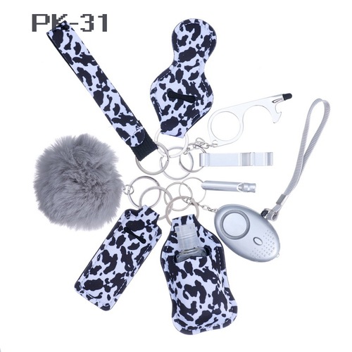 2023 new 's hot sale multi colors alarm pompom wristlet self defense keychain set