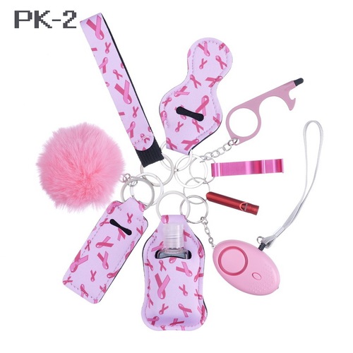 2023 new 's hot sale multi colors alarm pompom wristlet self defense keychain set