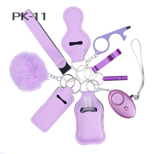 2023 new 's hot sale multi colors alarm pompom wristlet self defense keychain set