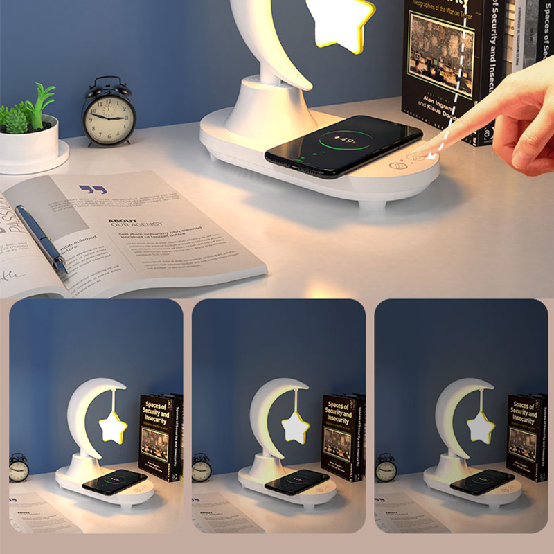 Star And Moon Night Light 7 Color Temperature Wireless Charger Led Music Bluetooth Speaker Desk Table Night Lights