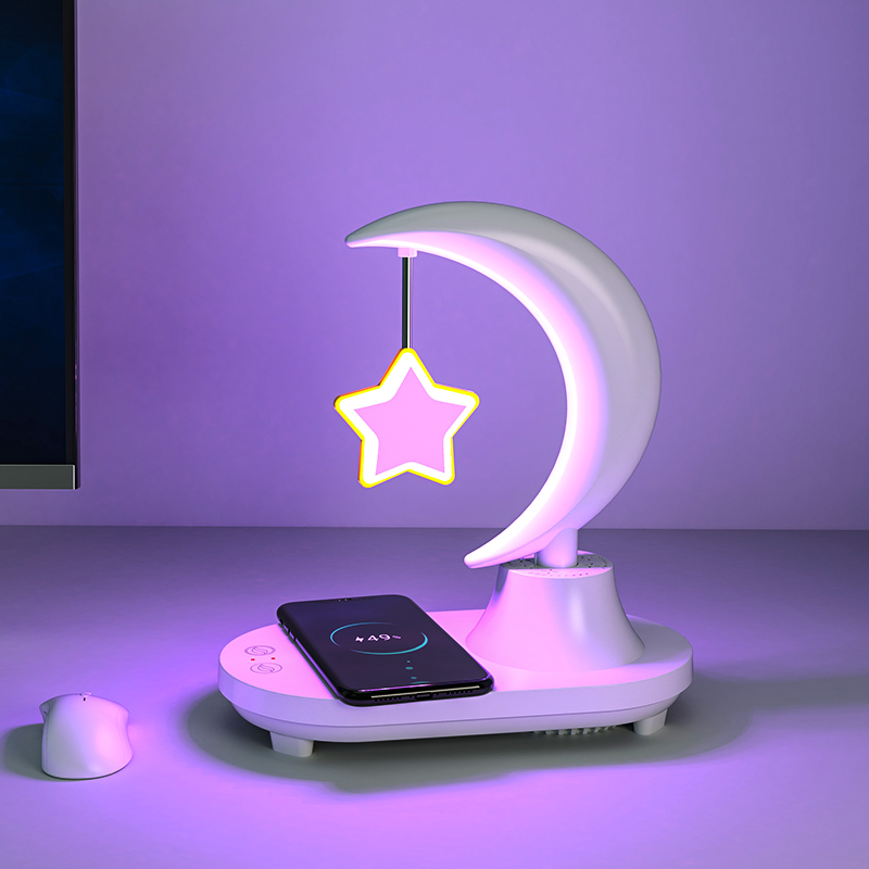 Star And Moon Night Light 7 Color Temperature Wireless Charger Led Music Bluetooth Speaker Desk Table Night Lights