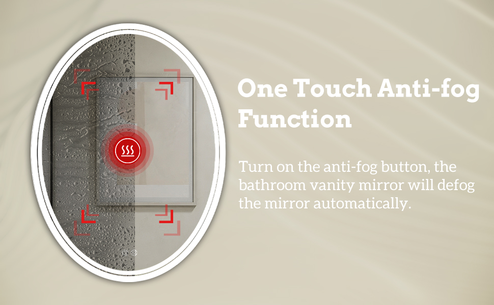 LED  Bathroom Mirror With Light  Anti-Fog Wall Mount Lamp IP 44 Vanity  Makeup Mirror Dimmable  Smart Touch  3 Colors  L