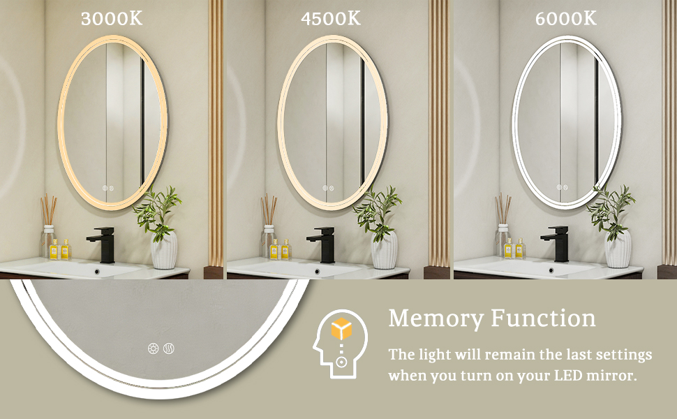 LED  Bathroom Mirror With Light  Anti-Fog Wall Mount Lamp IP 44 Vanity  Makeup Mirror Dimmable  Smart Touch  3 Colors  L