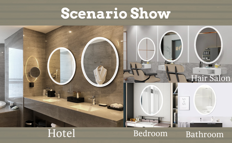 LED  Bathroom Mirror With Light  Anti-Fog Wall Mount Lamp IP 44 Vanity  Makeup Mirror Dimmable  Smart Touch  3 Colors  L