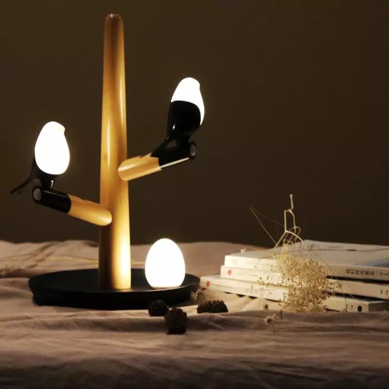 Modern desk lamp small lucky bird led wooden book lamp with magnet movement lighting egg funny on table