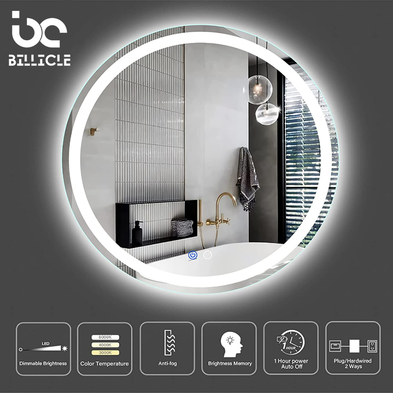 Anti-Fog Circle Mirror 24 Inch Round Bathroom LED Lighted Mirror Wall Mounted Vanity Makeup Mirror with Lights