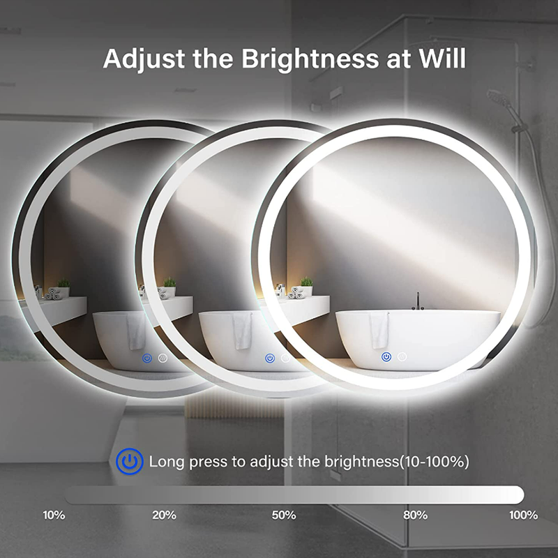 Anti-Fog Circle Mirror 24 Inch Round Bathroom LED Lighted Mirror Wall Mounted Vanity Makeup Mirror with Lights