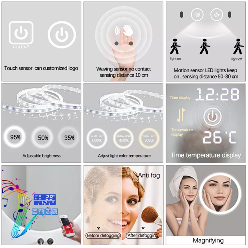 Anti-Fog Circle Mirror 24 Inch Round Bathroom LED Lighted Mirror Wall Mounted Vanity Makeup Mirror with Lights