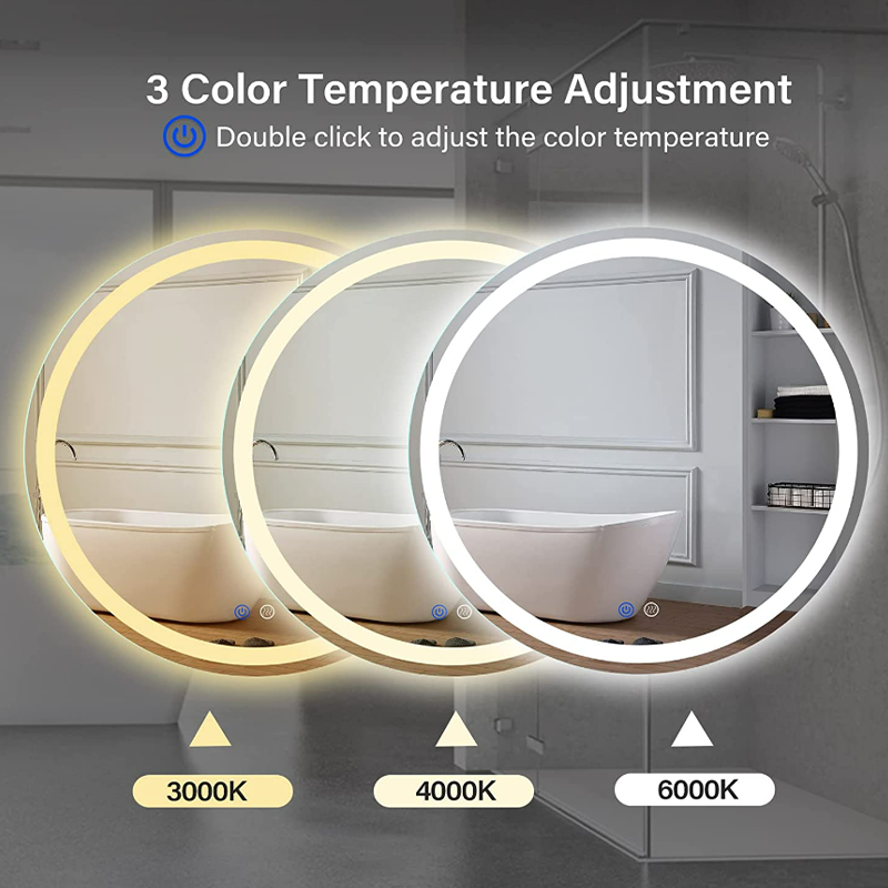 Anti-Fog Circle Mirror 24 Inch Round Bathroom LED Lighted Mirror Wall Mounted Vanity Makeup Mirror with Lights