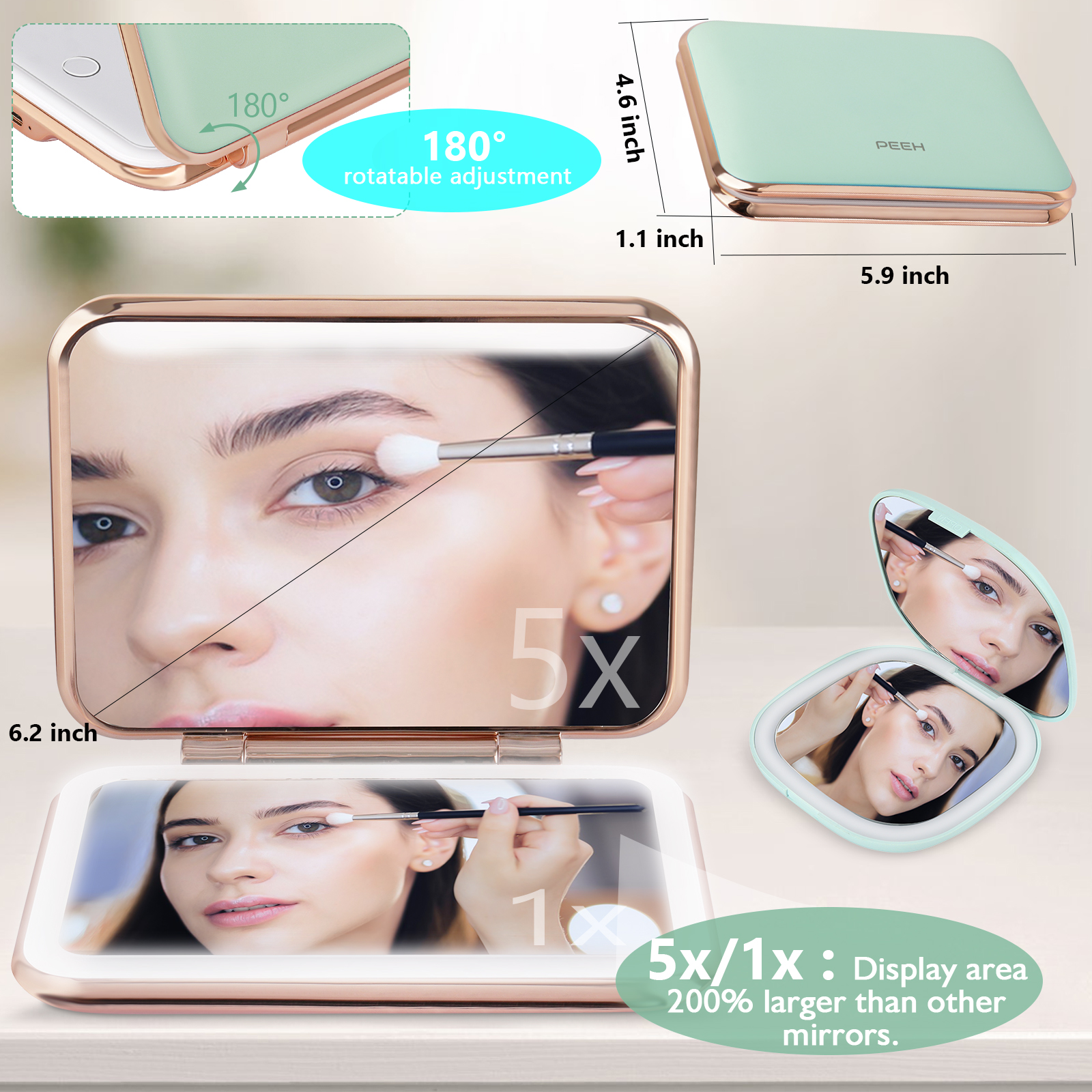  Foldable 5X Makeup Mirror With Led Light Portable Desktop Quintuple Magnifying USB Cosmetic Make Up Mirror Led Li
